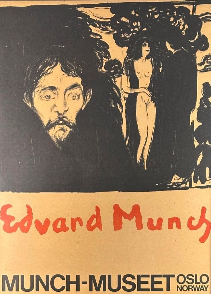 Framed Edvard Munch Exhibition Poster: Framed Edvard Munch Exhibition Poster, Munch Museet, Oslo, Norway, offset lithograph printed on speckled brown paper, framed. Dimensions: 34 x 24.5 in. as framed. Condition: Very good. Not examined ou