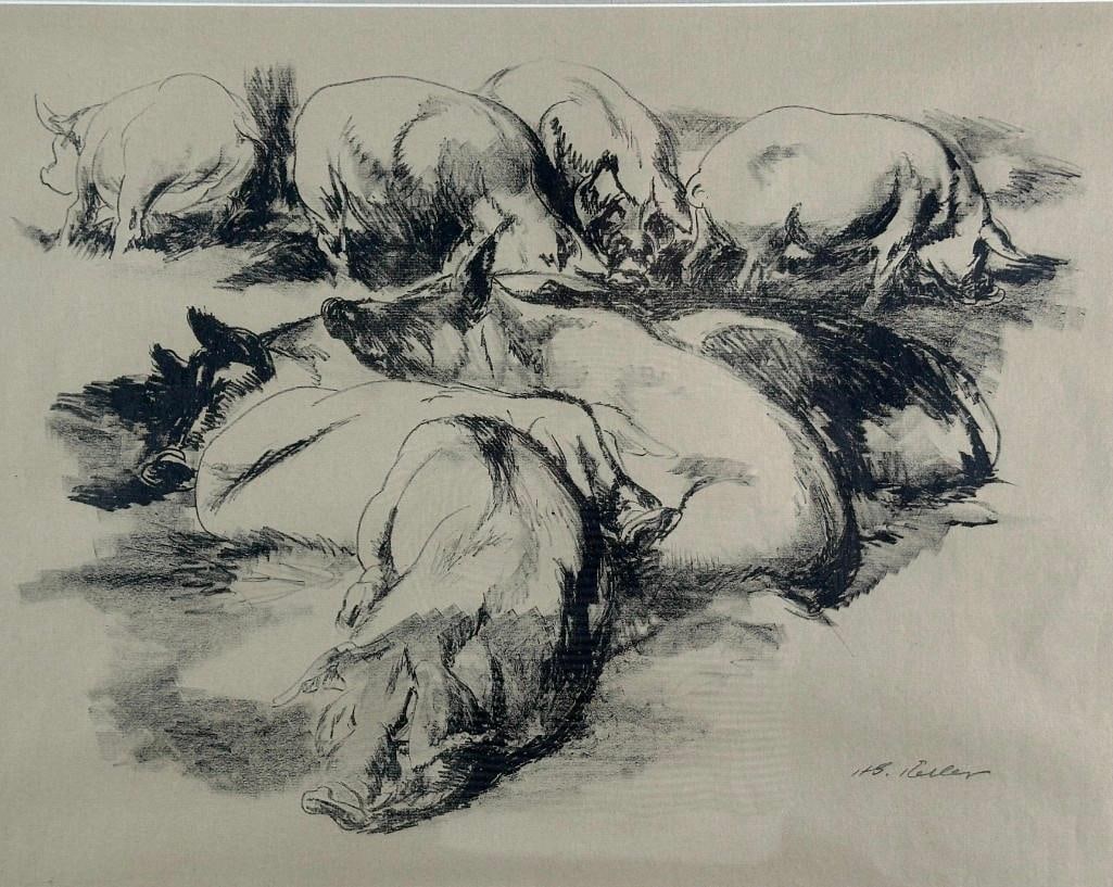 Henry G. Keller Lithograph, "Pig Composition No. 1." (1 of 7)