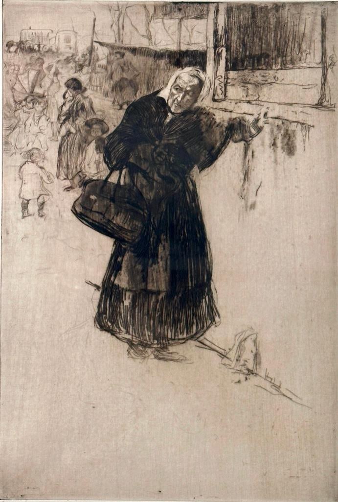 Edgar Chahine Etching, "Vielle Femme" (1 of 8)