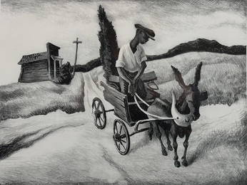 Thomas Hart Benton Lithograph, "Lonesome Road"