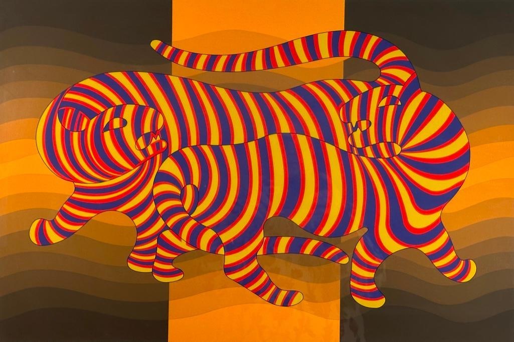 Victor Vasarely Screenprint, "Two Tigers on Gold" (1 of 8)