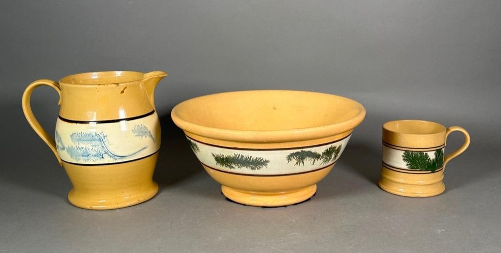 Three Yellow Ware Seaweed Decorated Items (1 of 6)