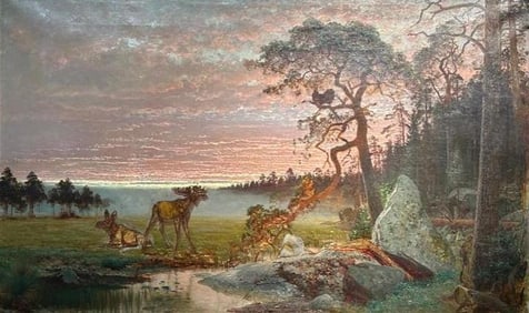 Monumental Continental School Oil, Moose in the Wilderness