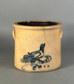Stoneware Crock with Cobalt Blue Bird Decoration