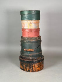 Five American Painted Bentwood Pantry Boxes