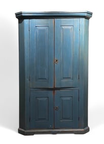 American Country Style Blue Painted Corner Cabinet, Modern