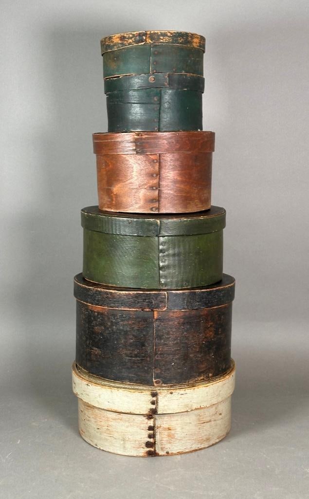 Six American Painted Bentwood Pantry Boxes, 19thc. (1 of 9)