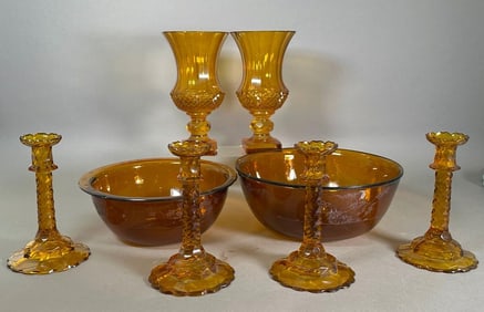 Lot of English Amber Cut Glass, 19thc.