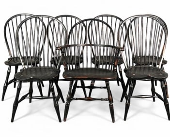 Seven Ebonized Windsor Chairs, Modern