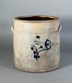 Two Gallon Stoneware Crock with Floral Decoration