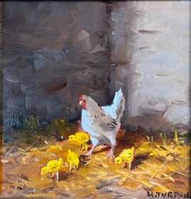 Herve Turpin Oil, "Poule et Poussins"
