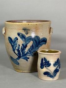 Two Cobalt Salt Glaze Stoneware Crocks