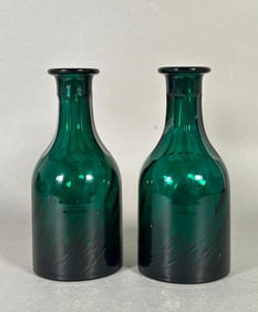 Pair of English Green Glass Decanters, Early 19thc.