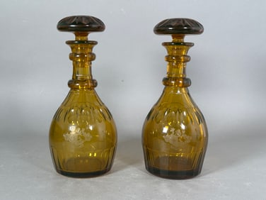 Pair of English Georgian Amber Glass Decanters