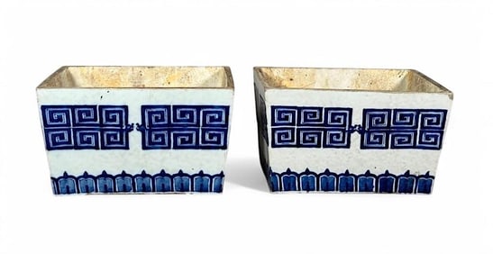 Pair of Chinese Blue and White Porcelain Planters, 19thc.