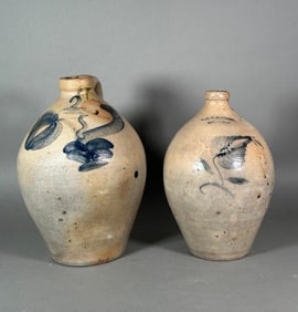 Two Cobalt Salt Glaze Stoneware Jugs