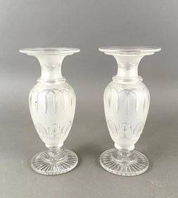 Pair of English Bristol Cut and Frosted Garniture Vases, 19thc.