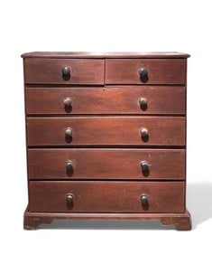 American Red Painted Pine Tall Chest of Drawers, 19thc.