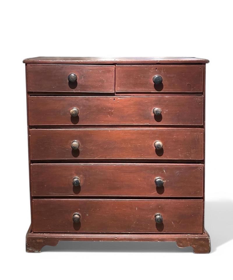 American Red Painted Pine Tall Chest of Drawers, 19thc. (1 of 11)