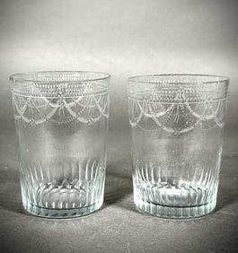 Pair of English Georgian Engraved Glass Tumblers