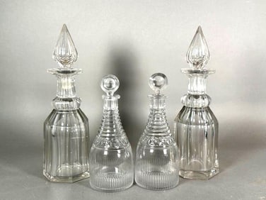 Four Antique English Lead Glass Decanters, 19thc.