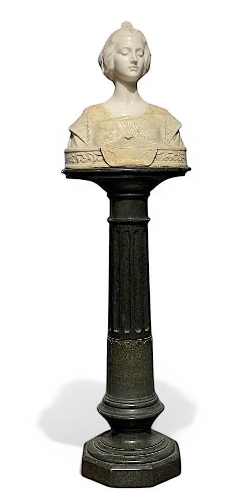 Italian Marble Bust of a Medieval Beauty, On Pedestal, late 19thc. (1 of 19)