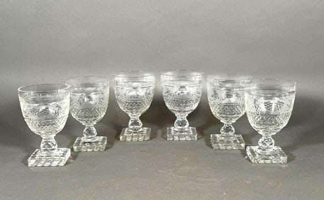 Six Bohemian Engraved Rummer Style Goblets