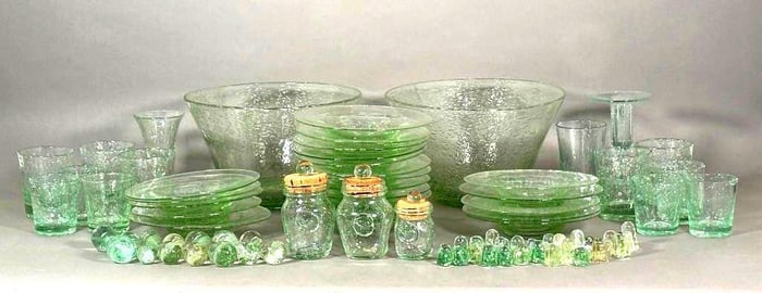 Large Lot of Verrerie de Biot Bubble Glass in Green