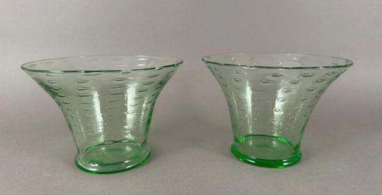Pair of Steuben (?) Green Controlled Air Bubble Vases