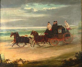 19thc. British School Oil, Dover to London Royal Mail Coach
