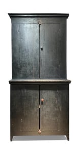 American Green Painted Pine Step Back Cupboard, 19thc.