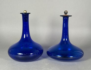 Pair of English Cobalt Glass Ship's Decanters, 19thc.