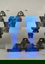 Pair of Three Printie Block Sapphire Sandwich Glass Whale Oil Lamps, Pre Civil War
