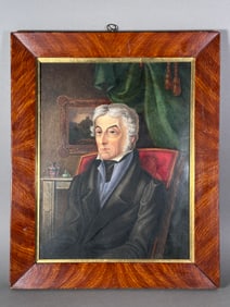 19thc. School Portrait of a Gentleman in an Interior