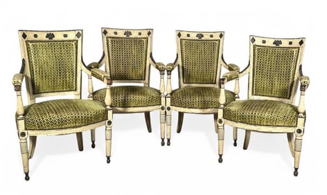 Four French Directoire Painted Armchairs, c.1790