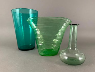 Lot of Assorted Antique Green Glass