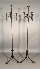 Pair of Wrought Iron Five Light Floor Candelabra