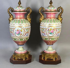 Pair of Sevres Style Covered Vases Fashioned as Table Lamps