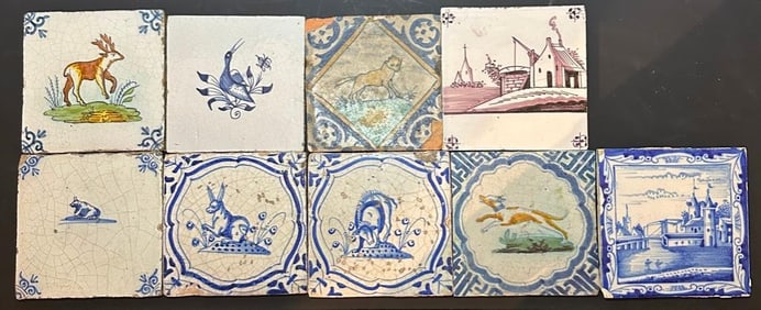 Nine Antique Dutch Tiles, ca. 1600-1750