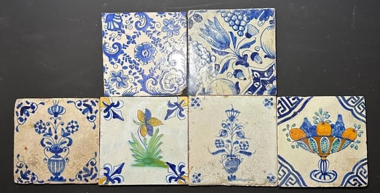 Six Antique Dutch Tiles, ca. 1600-1700