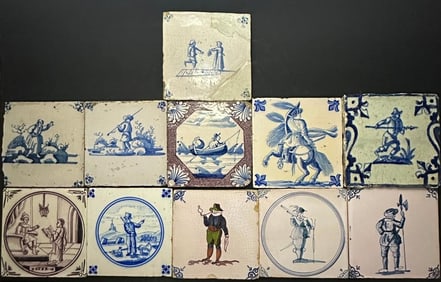 11 Antique Dutch Tiles, ca. 1600-1700