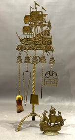 Brass Fire Tool Caddy with Nautical Motif