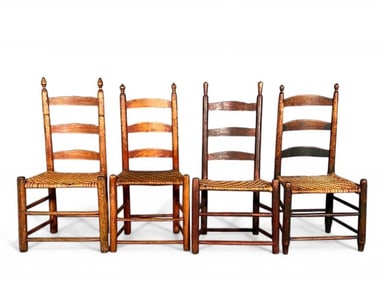 Four Assorted American Ladderback Side Chairs, 19thc.