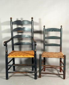 Two American Painted Ladderback Chairs, 19thc.