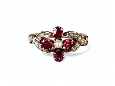 Antique Garnet and Seed Pearl Ring