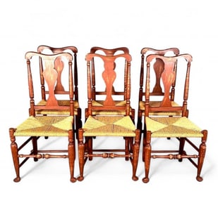 Six William and Mary Style Red Painted Dining Chairs
