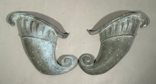 Pair of Large Size Antique Zinc Cornucopia Wall Vases