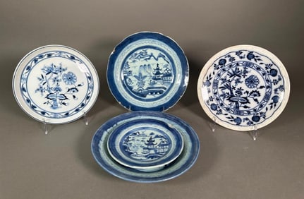 Five Assorted Blue and White Dishes