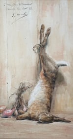 Louis Monzies Watercolor, Still Life of Rabbit and Onions
