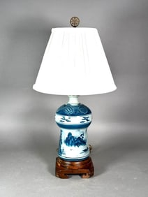Korean Blue and White Glazed Porcelain Table Lamp